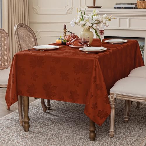 Softalker Fall Jacquard Rectangle Tablecloth, 60 x 120 Inch Rust