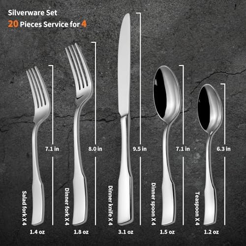 Alata Kate 20-Piece Silverware Set Stainless Steel Flatware