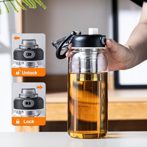 34oz Glass Water Bottle with Capacity Mark & Sleeve, BPA-Free Tea