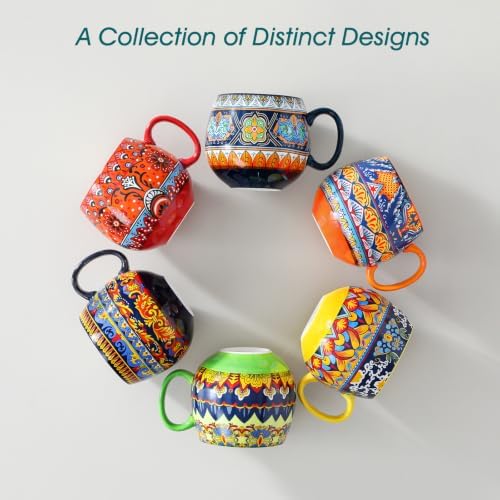 vancasso KRVI Bohemian Coffee Mugs Set of 6, 18 Oz Large Coffee Cups