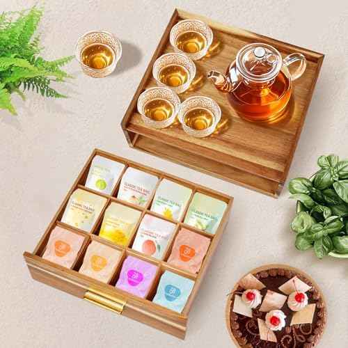 NANXITU Acacia Wood Tea Holder Organizer, Tea Box Organizer Storage