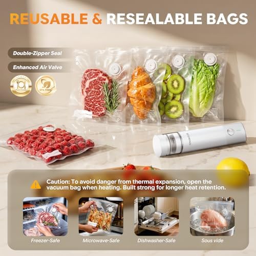 Compact Handheld Vacuum Sealer, 45 Reusable Bags