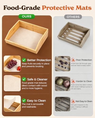 Sevenblue 3-Tier Bamboo Fruit Basket with 2 Banana Holders