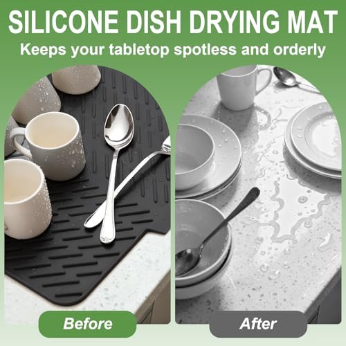 Silicone Dish Drying Mat for Kitchen Counter, Black-1pcs, 23" x 17"
