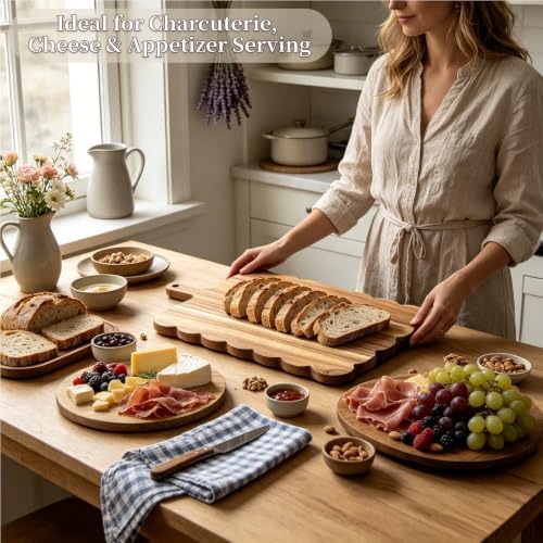 Acacia Wood Scalloped Cutting Boards Set of 2 - Decorative Wooden