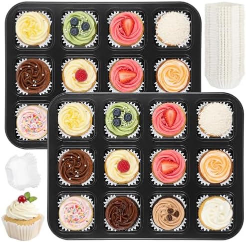 2 Pcs All Edges Brownie Pans with 1000 White Cupcake Liners, Nonstick