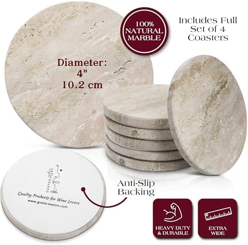Gusto Nostro Travertine Coasters - Absorbent Stone Coasters Set of 4
