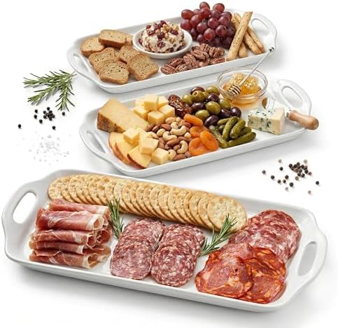 Dizada Serving Tray with Handles 16"x9.5" - White Porcelain Platters