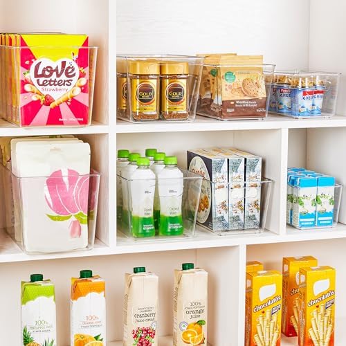 YIHONG 4 Pack Clear Storage Bins, Pantry Organizer Bins with Handle