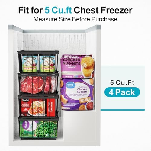 iSPECLE Freezer Organizer Bins, 5 Cu.Ft, 4 Pack