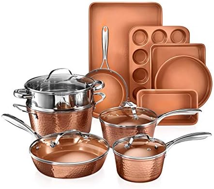Gotham Steel Hammered Copper Collection – 15 Piece Premium Cookware &