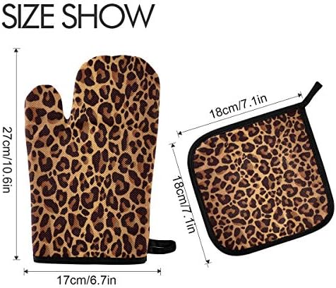 QMXO Animal Leopard Skin Pattern Oven Mitts Quilted Cotton Lining