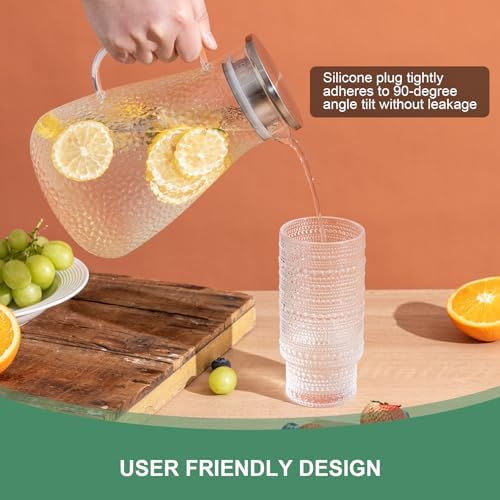 2.0 Liter 68 oz Glass Pitcher with Lid and Spout, Glass Carafe for