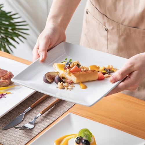 vancasso Soho Dinnerware Sets 24 Pieces, White Stoneware Square Place Setting, Dinner Plate, Dessert Plate, Cups and Plates Sets for Kitchen, Dish Set for 6, White
