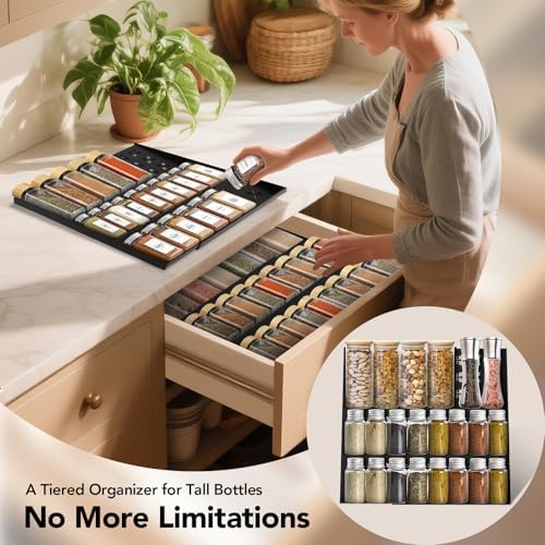 Spice Drawer Organizer 3-Tier Expandable (11"-22" Wide), Spice Rack