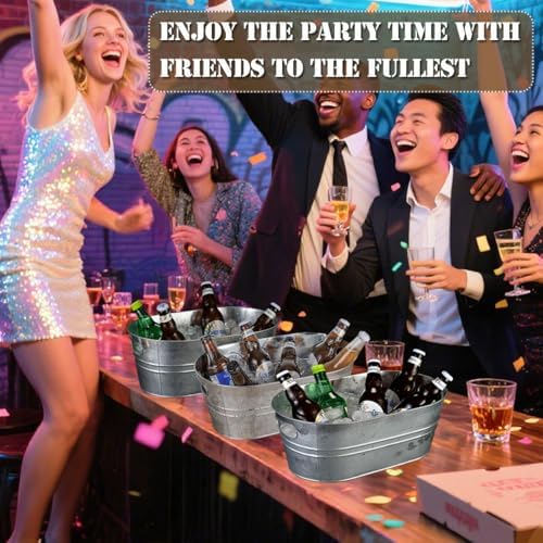 4 Pack Galvanized Tub 3.1 Gallon Ice Bucket Large Metal Drink Buckets