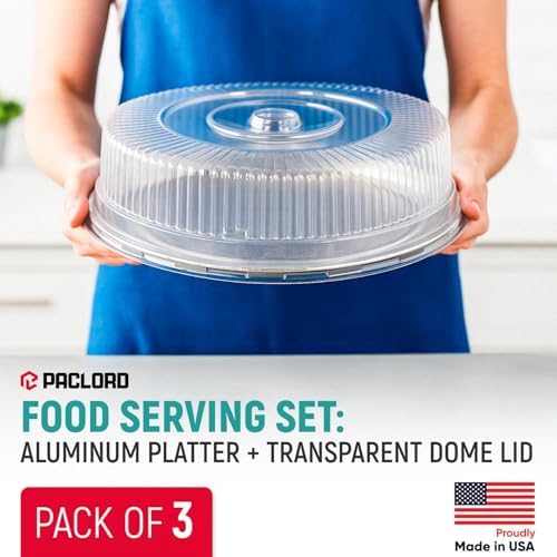USA-Made Set of 3 Aluminum Round Serving Platters and 3 Plastic Dome