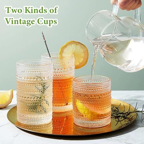 Hlukana Vintage Hobnail Drinking Glasses Set of 8, 12 oz Highball