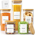 Glass Pantry Storage Jars Containers with Bamboo Lids and Labels - Set