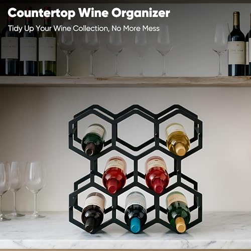 3-Tier Hexagon Metal Countertop Wine Rack, 8 Bottles Tabletop Wine