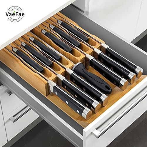VaeFae Bamboo Knife Drawer Organizer for 12 Knives