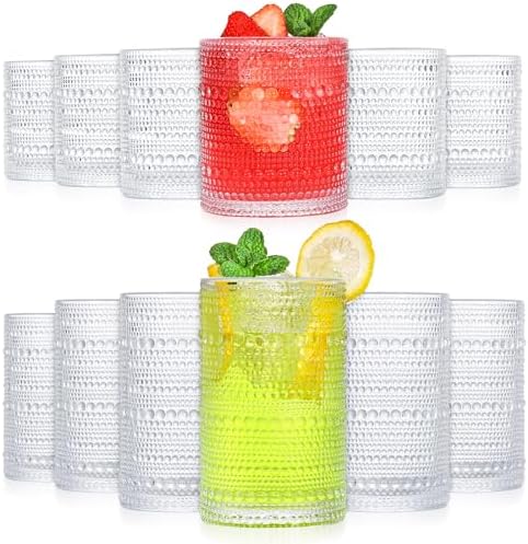 Vintage Hobnail Glasses Drinking Set of 12, 12 oz Highball Glasses &