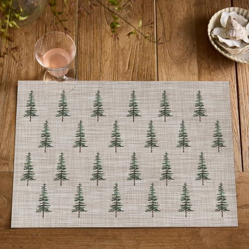 Artoid Mode Green Xmas Tree Vinyl Christmas Placemats Set of 4, 12x18