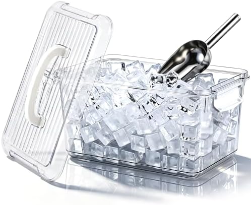 2 Pcs Ice Container for Freezer with Lid, Bin and Metal Scoop