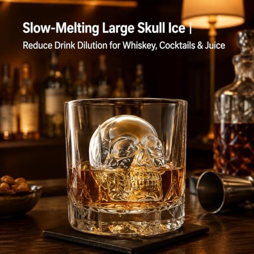3D 4-Cup Skull Ice Cube Mold w/Reinforced Hard Base & Funnel Lid