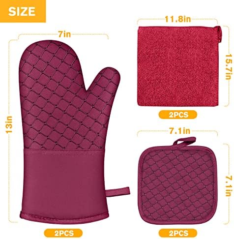 6 Pcs Oven Mitts and Pot Holders, 500°F Heat Resistant Oven Mitts with