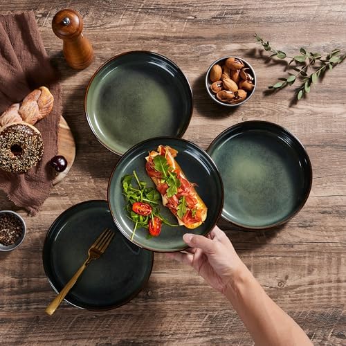 E-far Stoneware Pasta Bowls Set of 4, 35oz Double Reactive Glaze