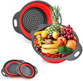 Collapsible Colander Set of 2 Round Silicone Kitchen Strainer Set - 1