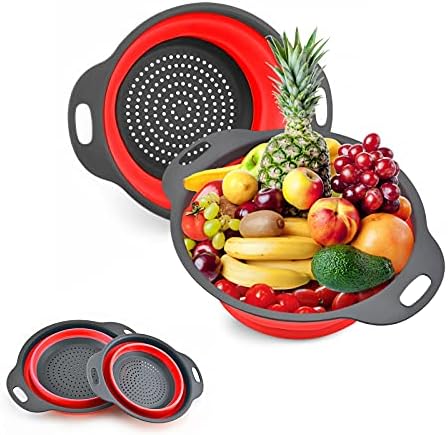 Collapsible Colander Set of 2 Round Silicone Kitchen Strainer Set - 1