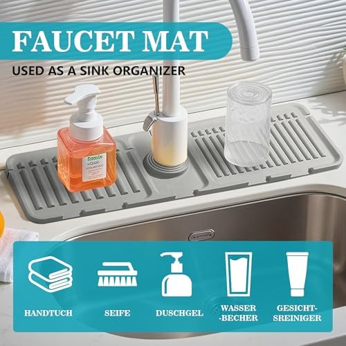 Faucet Mat for Kitchen Sink, Silicone Faucet Handle Drip Catcher Tray