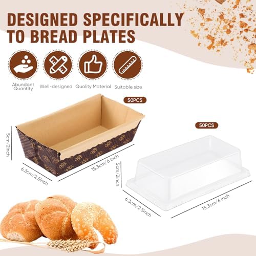 Sabary 50 Pcs Paper Baking Loaf Pan with Lids Disposable Paper Pans