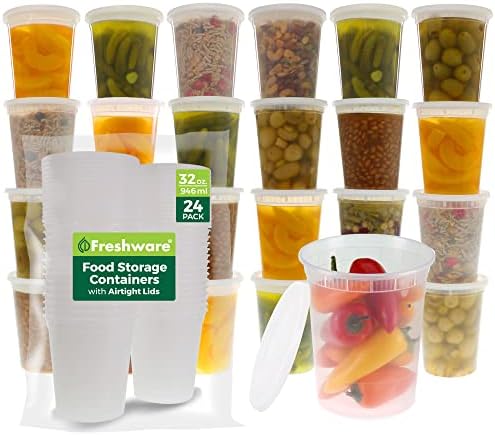 Freshware Food Storage Containers [24 Set] 32 oz Plastic Deli