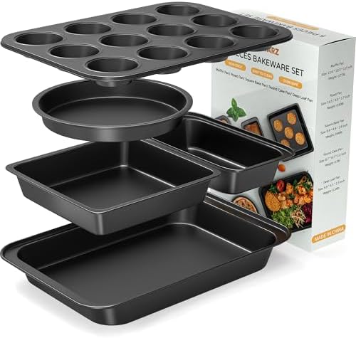 5-Piece Baking Pans Set, Nonstick Bakeware Sets, Black