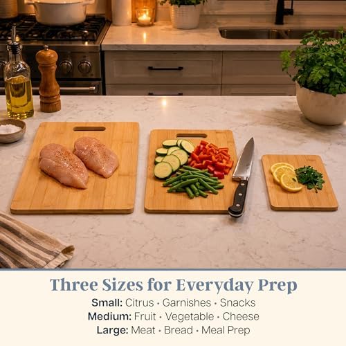Totally Bamboo Cutting Board Set, 3 Reversible Cutting Boards for
