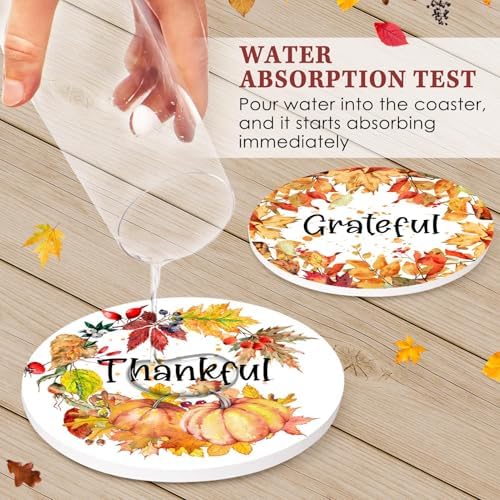 Fall Coasters for Drinks, Set of 6, Ceramic Stone Pumpkin Harvest
