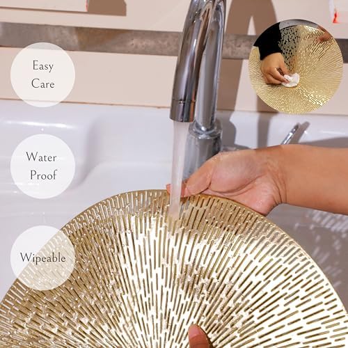 Round Placemats Gold Metallic Set of 6 Vinyl Hollow Placemats 15 Inch