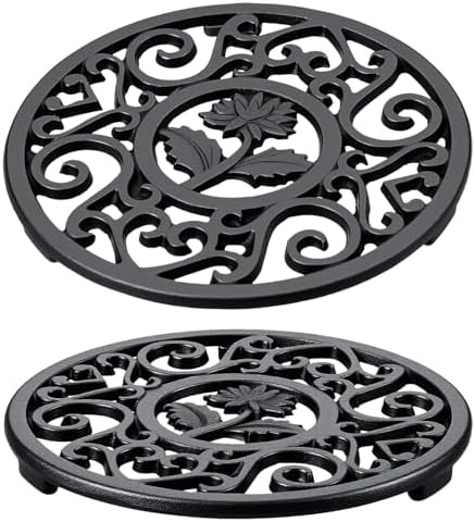 4 Pcs Cast Iron Trivet, 4.6 Inch Round Metal Trivet with Vintage
