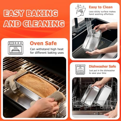 TeamFar Loaf Pans for Baking Bread, 9 x 5 Inch Stainless Steel Loaf