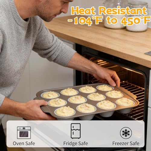 12-Cup Silicone Muffin Pan with Carbon Steel Frame, Non-stick Cupcake