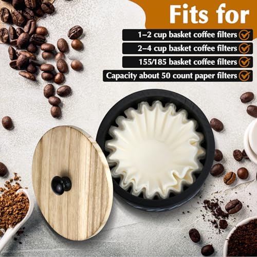 Wooden Coffee Filter Holder with Lid, Basket Coffee Filter Storage