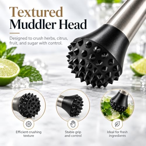 Stainless Steel Cocktail Muddler for Cocktails, 12 Inch Drink Muddler