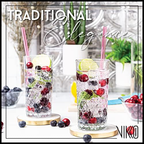 Vikko Drinking Glass, Set of 6 Crystal Style Tall Beverage Glasses