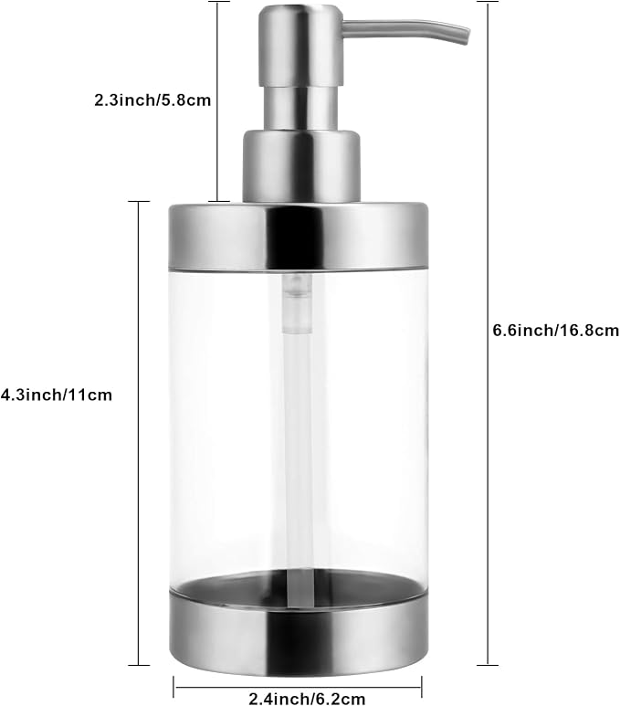 Dish Soap Dispenser Stainless Steel Case Acrylic Liner Hand Pump Dispenser - Image 7