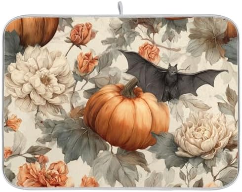 OTVEE Mystical Halloween Floral Art Dish Drying Mat for Kitchen