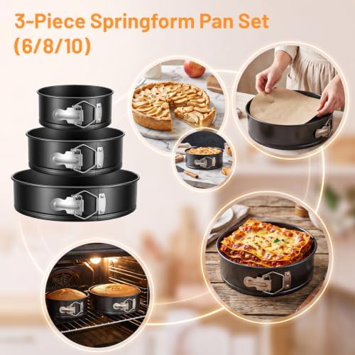 168pcs Cake Pan Set, 6 8 10 Inch Non-Stick Springform Pans Set