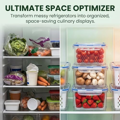 Fruit Storage Containers for Fridge with Removable Colander, Airtight